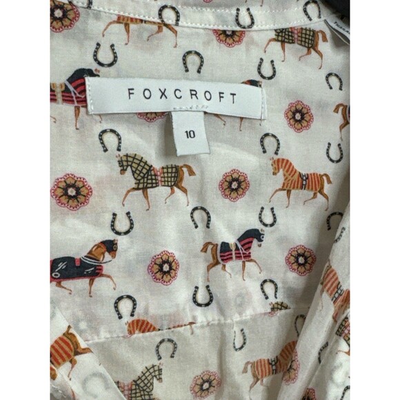FoxCroft Tencel 100% Blouse Size 10 Long Sleeve Shirt Equestrian Horse Print - Picture 4 of 10